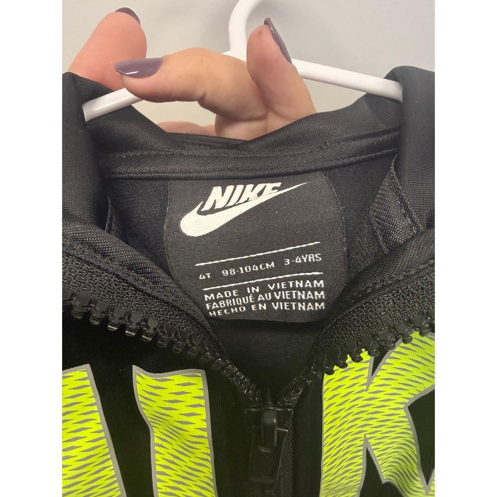 Nike Boys 4T Full Zip Track Jacket Black Grey Neon Lime Athletic Coat READ - Picture 2 of 4